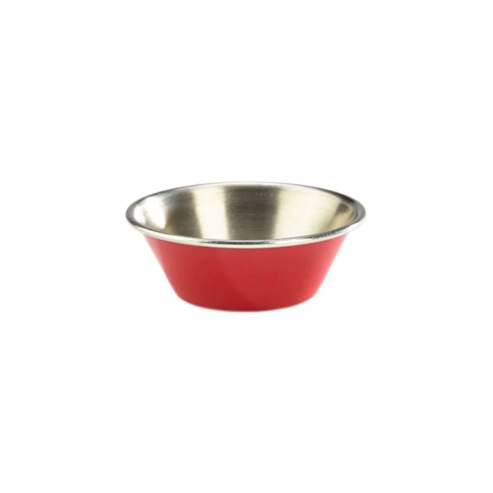 Genware Ramekin 1.5oz (43ml) Stainless Steel Red (Box Of 12) 3 Genware Ramekin 1.5oz (43ml) Stainless Steel Red (Box Of 12)