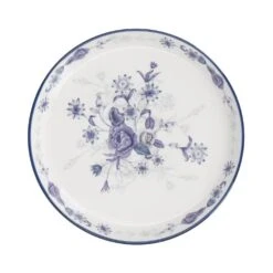 Lifetime Brands London Pottery Blue Rose Ceramic Cake Plate 20cm - Almond Ivory / Blue