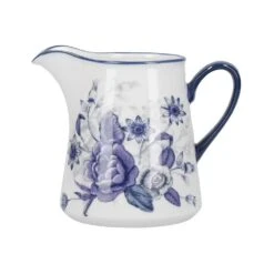 Lifetime Brands London Pottery Blue Rose Ceramic Milk Jug 8oz - Almond Ivory / Blue